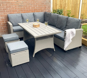 York 8 Seat grey rattan corner sofa dining set