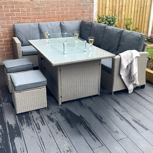 The Conwy 8 Seat Corner Gas Firepit Rattan Dining Set