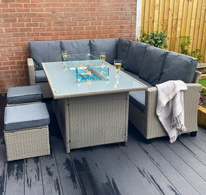 The Conwy 8 Seat Corner Gas Firepit Rattan Dining Set