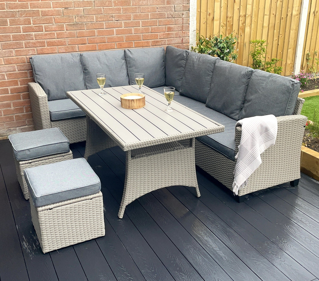 York 8 Seat grey rattan corner sofa dining set