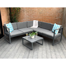 Load image into Gallery viewer, Chester Grey Modern Metal Garden Furniture 5 Seat Corner Sofa and Coffee Table Patio Set
