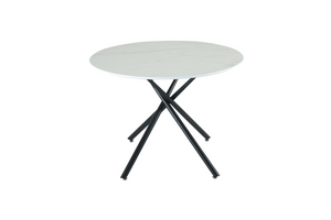 Seattle Circle Stone White Concrete Dining Table with starburst black legs