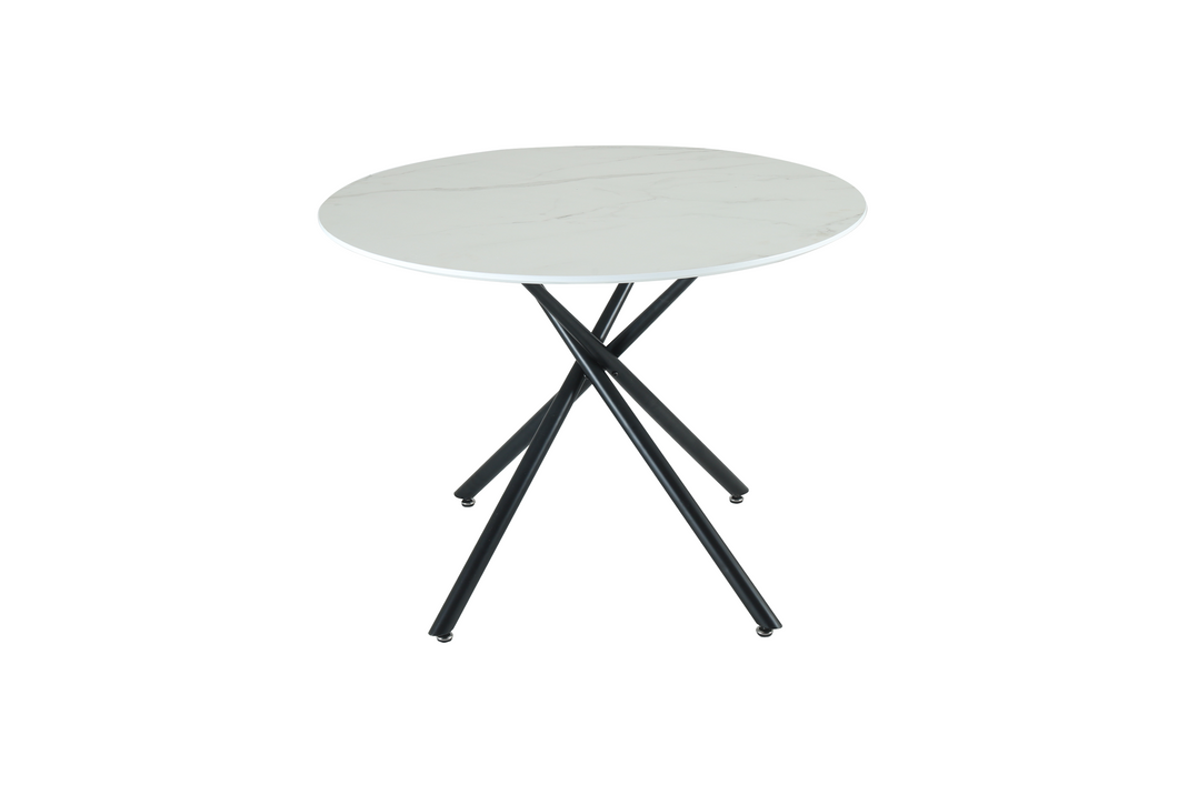 Seattle Circle Stone White Concrete Dining Table with starburst black legs