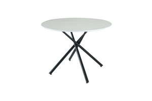 Seattle Circle Stone White Concrete Dining Table with starburst black legs