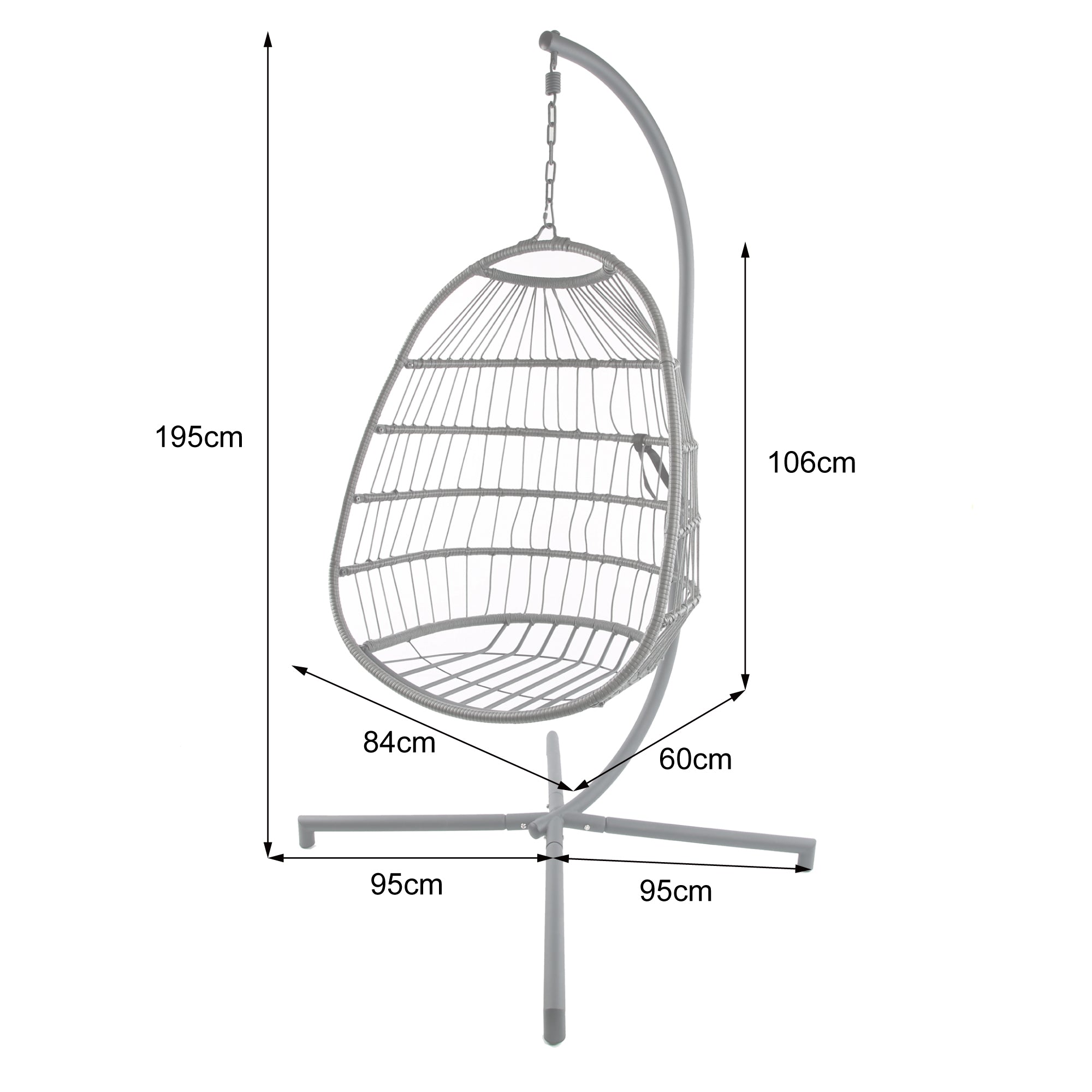 Azura Hanging Egg Chair - Swing Pod Egg Chair - Large With Deep Grey C 